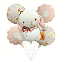 5Pcs Easter Cute Carrot Bunny Pink Flower Party Decoration Balloon Baby Shower Globos Gifts As Picture white