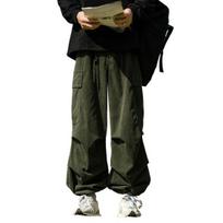 Vyriškos Cargo Kelnės Laisvos Vienspalvės Vintage Stiliaus Velūrinės Aukšto Gatvės Stiliaus Tiesios Plačios Kojos Keli Kišenės Streetwear Lauko Kelionės Kelnės M armijos žalia spalva