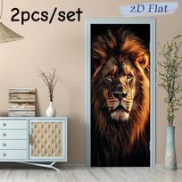 2pcs majestic lion wall stickers living room entrance bedroom animal decoration stickers self-adhesive removable 3D wall sticker (as the picture,38.5x200cmx2) black