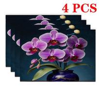4/6 vnt. stačiakampės padėkliukai - 12x18 colių dekoratyviniai padėkliukai su violetinės orchidėjos 2D elementų rašto dizainu 4pcs gray