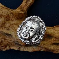 Retro Vairocana Buddha Large Open Ring For Men Silver-plated Copper Punk Gothic Edgy  Buddhism Accessories Bless Gift 11 gray