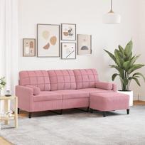 Vidaxl 3-Osobowa Sofa Z Podnóżkiem, Różowa, 180 Cm, Aksamitem
