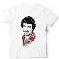 Tom Selleck Iliustracijos Marškinėliai Magnum PI Havajai Higgins Hopper 80-tieji - Baltas T M black