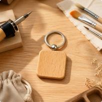 Square Wooden Keychain Blank DIY Key Tag Paintable for Painting, Crafters brown