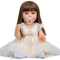 NPK 55cm Viso kūno Silikoninis Reborn Toddler lėlė Sue-Sue Detali ranka piešinys su rudais ilgais peruko plaukais Kalėdų dovana vaikui Blue eyes beige
