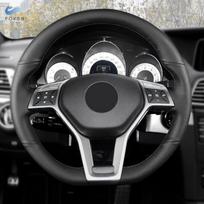 For Mercedes Benz A45 AMG W176 C63 W204 CLA C117 CLS S-Model 2011-2016 Hand Braid Car Steering Wheel Cover Leather Trim Black gray
