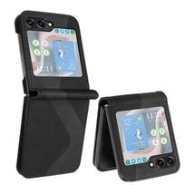 Premium Leather Case for Samsung Galaxy Z Flip 6 Flip 5 Flip 4 3 Credit Cards Slot Phone Bag Cover Shockproof Armor & S LINE For Samsung Z Flip 4 raudona
