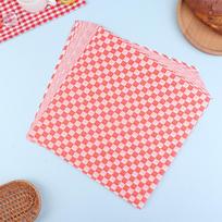 100 vnt. 30*30 cm languotas maistinis vaškuotas popierius maisto įpakavimui, krepšelio įklotas, duonos, sumuštinių, mėsainių, bulvyčių aliejui atsparus popierius raudona