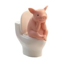 Miniature Pink Pig Toilet Figurine, Sitting on Toilet Thinking Pig Statue, Cartoon Farm Animal Decoration for Home, Office, Bathroom rožinė