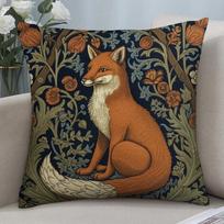 W-William M-Morris Art Fox Pillow Case Pillow Covers Sofa Decorative Gift Home Printing Cushion Cover Peach skin 18*18(CM)-1Pcs brown