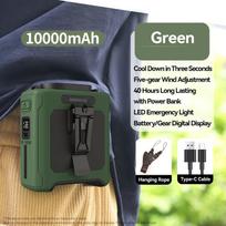 Portable Waist Fan 10000mAh with Power Bank LED Lighting Hanging Neck Fan 5 Speed Strong Airflow Cooling Fan for Outdoor Working žalia