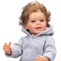 NPK 55 cm Reborn Baby Boy Yannik garbanotų plaukų kombinezonas Vinilinis silikonas Lifelike Babies Lėlės žaislai vaikams brown