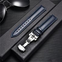 New Leather Watch Straps 18mm 20mm 22mm 24mm with Stainless Steel Butterfly Buckle Watch Accessories Casual Watchbands 18mm mėlyna