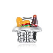 Charm Bead Charms copper French Fries Burger Pizza Collection Coffee Bread Threepiece Set for Women Diy Bracelets Necklaces Gift white