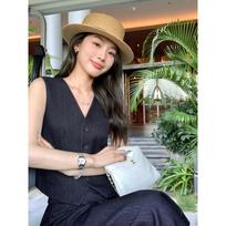 Vintage Chic Set: V-Neck Vest & Wide-Leg Pants, Two-Piece Ensemble Large black