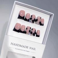 Duck Bill Wearing Nail Piece Advanced Sense Black French Small Diamond Flash Bow Nail Patch Pure Handmade XS gray