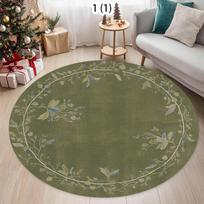Žalias Apvalus Kilimas Kilimėlis su Vintažiniu Gėlių Raštu Neslystantis Minkštas Grindų Dangalas Svetainei Miegamajam Namų Dekoras 120cm x 120cm
