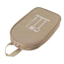 Camping Travel Cooking Utensils Bag Travel Cookware Pouch Bag with Handle for BBQ Camp Cookware Kitchen Kit Khaki beige