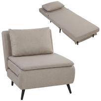 Convertible Armchair 1 Seat, Click-Clack Armchair Bed 3 in 1 with Adjustable Backrest, Pillow, Wide Seat, Light Brown 88 x 75 x 78 cm