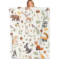 Miško Gyvūnų Pledas, 50x60 colių, Minkštas, Lengvas Flanelinis, Mielas Retro Miško Pledas - Dovanos, Sofai, Biurui, Kelionei Size: 100*150cm, Weight: 320 GSM white