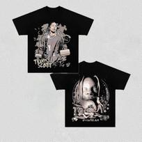 Vintage Black Travis Scott FEIN Hip-Hop Artist Concert Stage Performance Graphic Oversized Casual Cotton T-Shirt 4XL
