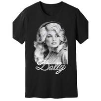 Dolly Parton grafinis marškinėlis - Unisex laisvalaikio trumpomis rankovėmis marškinėlis su parašo portretu ir autografo stiliaus tekstu, skalbiamas mašinoje, juodas marškinėlis S įvairiaspalvis