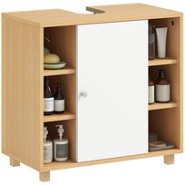 Under-Sink Bathroom Cabinet with 2-Door Soft-Close Cabinet and 6 Open Shelves, 60x33x57cm, White 60 x 33 x 57 cm