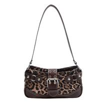 Pu Leather Leopard Print Shoulder Bag Spicy Girl Motorcycle Bag Portable Vintage Armpit Bag  Girls kava
