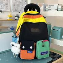 School bag, summer colorful backpack, dopamine campus middle school student, elementary school backpack for girls, niche design backpack (Black,without pendant) juoda