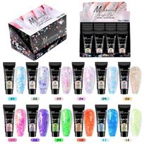12 spalvų nagų priauginimo gelio rinkinys Greiti UV kristaliniai nagų klijai su blizgučiais Akrilo statybinio gelio rinkinys Water Crystal Extension Glue Set (12-Pack)