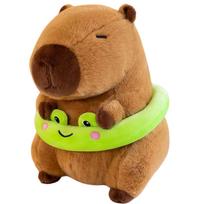 Pliušinis žaislas kapibara Lean Toys With Frog, ruda sp./žalia sp., 20 cm