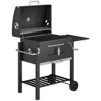 Medžio anglių kepsninė BBQ stovas, nerūdijantis plienas, juodas, 113x65x108cm