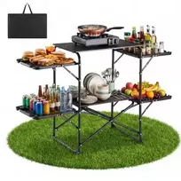 VEVOR Stovyklavimo virtuvės stalas 13045, sulankstomas, su 4 šoniniais staliukais, 130 x 45 x 90 cm