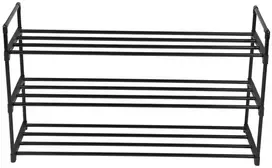 Songmics Batų lentyna su 3 lentynomis, metalinė, juoda, iki 15 porų, 92 x 30 x 54 cm