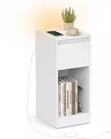 Songmics Naktinis staliukas su LED apšvietimu, USB jungtimis, stalčiumi, 30 x 25 x 59,5 cm, baltas