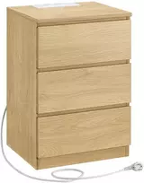 Songmics Naktinis staliukas su 3 stalčiais, 35 x 40 x 59 cm, su 2 AC lizdais ir 2 USB, modernus