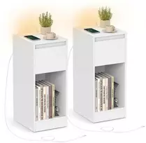 Songmics Naktinis staliukas su LED apšvietimu, USB-A ir USB-C jungtimis, stalčiumi, 30 x 25 x 59,5 cm