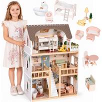 Drewniany domek dla lalek Laura 3 piętra 5 pomieszczeń 15 mebelków ECOTOYS