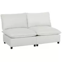 Dvivietė sofa, 146 cm dirbtinės odos modulinė sofa su plačia ir gilia sėdimąja dalimi, storomis pagalvėlėmis, lengvas surinkimas, pilka