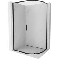 Mexen Exo-S pusiau apvali asimetrinė stumdomoji dušo kabina 120 x 90 cm, permatoma, juoda - 8131-120-090-70-00