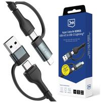 3MK Hyper Cable N-SERIES USB-A/USB-C to USB-C/Lightning 1.2m 9V/2A 60W Black
