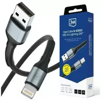 3MK Hyper Cable N-SERIES USB-A to Lightning 2m QC 3.0 5V/2.4A 12W Black