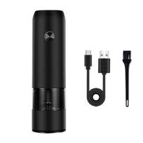 Nerūdijančio plieno USB įkraunamas elektrinis pipirų malūnėlis, LED šiltos spalvos šviesos, 6 reguliuojamo stambumo, vieno mygtuko valdymo malimo įrankis Simple black