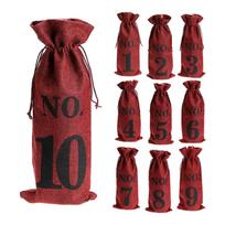 A84E-1 to 10 Burlap Wine Bags Blind Wine Tasting,Wine Bags Wedding Table Numbers,Wine Tasting Bags,Party,Christmas,10 Pcs,Red šviesiai pilka spalva
