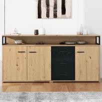 Industriška komoda, 3 durys + 3 stalčiai, metalinės rankenos, 150x35x75, miegamajam