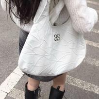 Korean Style Sweet Spicy Black Crackle Leather Embroidered Shell Bag Large Capacity Single Shoulder Handbag for Women balta