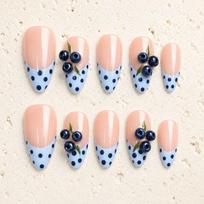 10pcs Handmade Press-On Nails Short French Style With Blueberry 3D Dots In Nude Pink Blue White Women Small beige