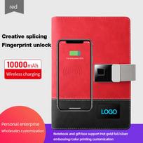 A5 organizatorius Pirštų atspaudų užraktas Odinis dienoraštis su LED ekranu ir Power Bank belaidžiu įkrovimu bei USB atmintine (Gray,A5,FL LOCK+16G+WC+PB&100sheets+led logo) pilka spalva