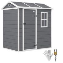 Garden House, Garden Shed with Floor, Window, Lockable Door, Plastic Resin, Weatherproof, Gray 186 x 130 x 199 cm pilka