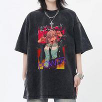 Power Chainsaw Man T-shirt Manga Graphic T Shirt Men Women Clothing Cotton Soft Tee Vintage Washed Tshirt S black